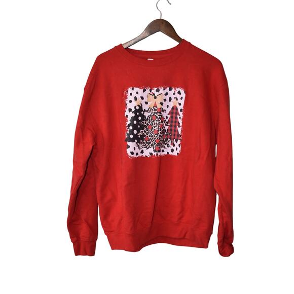 No Brand Tops - JustHoodsUSA Red Graphic Christmas Tree Sweatshirt Size XL